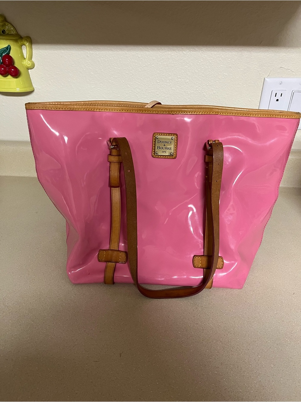 Dooney & Bourke Pink Patent Tote with Tan Straps - Picture 2 of 12